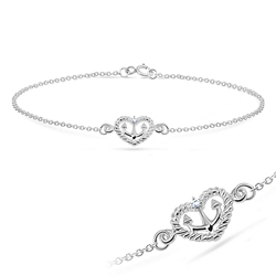 Heart Anchor with Tiny CZ Silver Anklet ANK-195